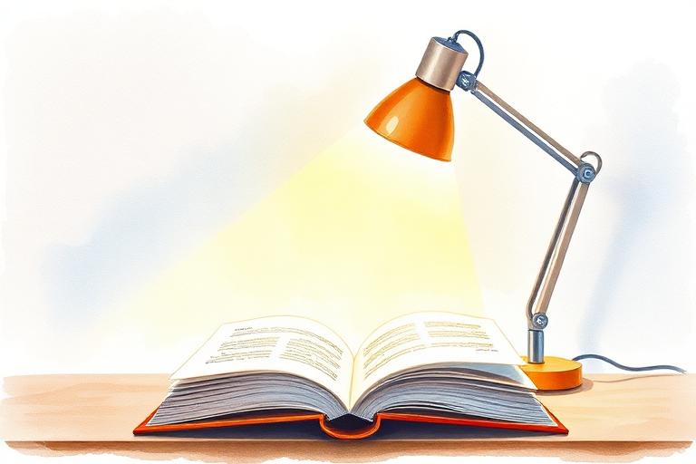 Illustration aquarelle d'une lampe de bureau articulée éclairant un livre