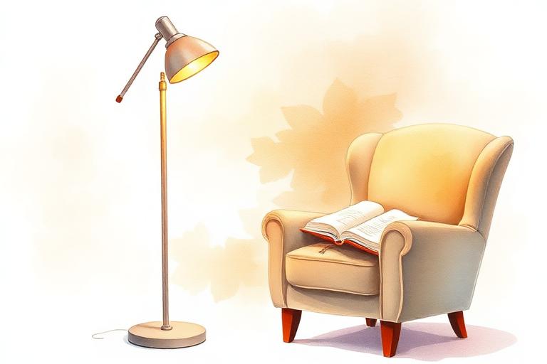 Illustration aquarelle d'un lampadaire sur pied à côté d'un fauteuil