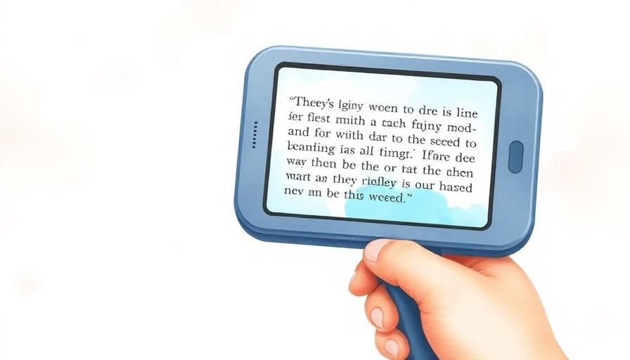 Illustration aquarelle d'une loupe électronique portable affichant du texte agrandi