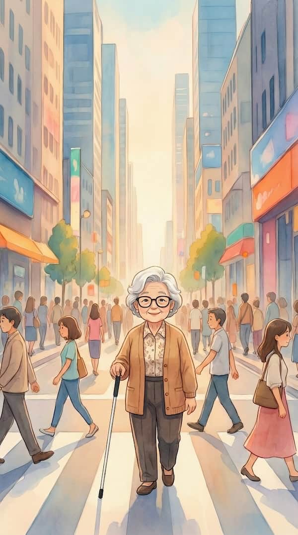 Personne malvoyante se déplaçant en ville