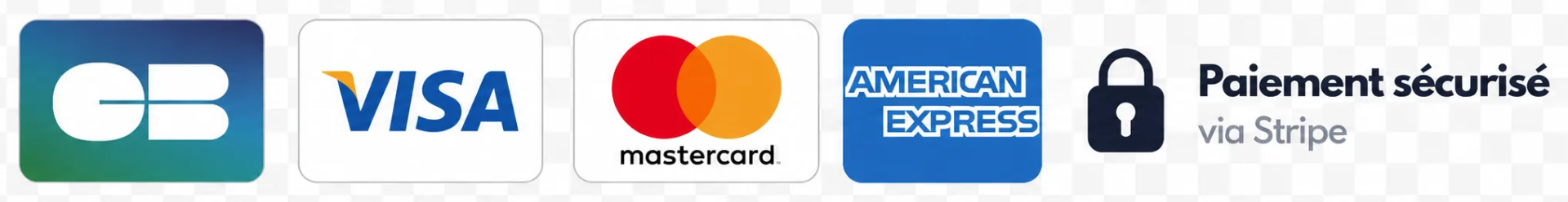 Paiement sécurisé par Stripe avec CB, Visa, Mastercard et American Express
