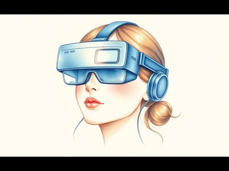 Illustration aquarelle d'un casque visuel agrandisseur porté sur le visage