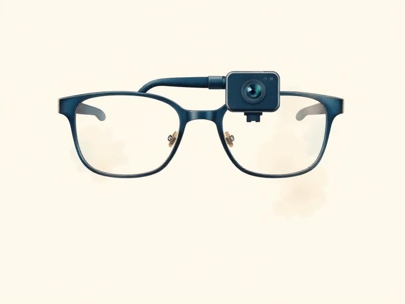 Illustration aquarelle d'une petite caméra vocale fixée sur une paire de lunettes